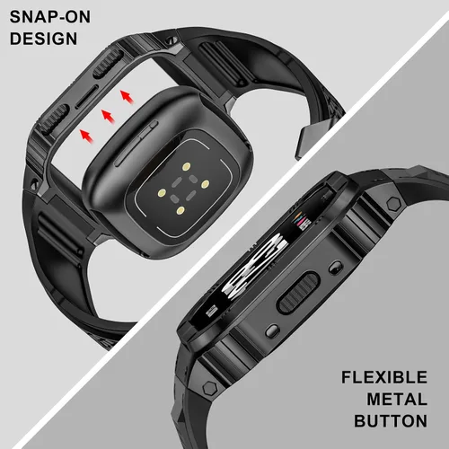 Vista 4 de MioHHR Caja y Correa de Acero Inoxidable Compatible con Correas para Fitbit Versa 4/3/2/Lite/Sense/Sense 2 con Estuche de Metal, Protector Deportivo