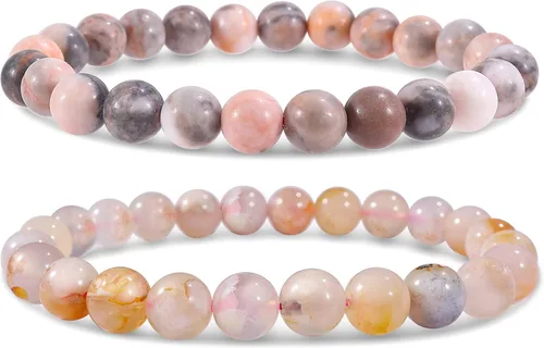 Vista 34 de Bivei - Pulsera elástica de cuentas redondas de cristales curativos semipreciosos naturales, hecha a mano, rellenadores de regalo para mujeres Ágata