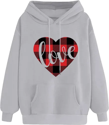 Vista 3 de SHAOBGE valentines day shirts Women's Valentine's Day Heart Printed Long Sleeve Casual Solid Pullover Sweatshirt Hoodie