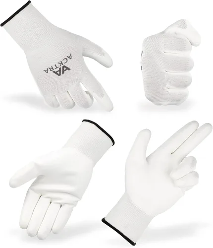 Vista 5 de ACKTRA Guantes de trabajo de seguridad ultrafinos de poliuretano 12 pares, WG002 negro/negro, XS