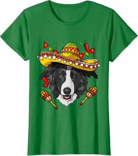 Vista 32 de Cinco de Mayo Border Collie Hombres Mujeres Niños Sombrero Camiseta Negro