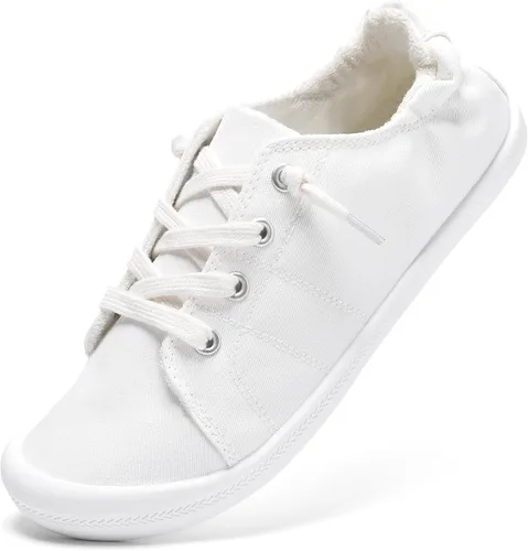 Vista 15 de STQ Zapatos deportivos sin cordones para mujer, cómodos zapatos de lona casuales Todo negro