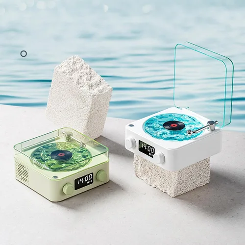 Vista 5 de Zunate Waves - Altavoz Bluetooth, tocadiscos vintage con luz ambiental, auxiliar portátil inalámbrico retro para dormir, luz LED recargable