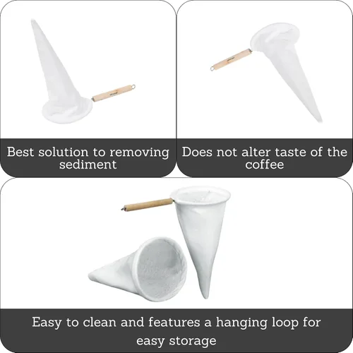 Vista 2 de Imusa USA J100-4-50 Colador de tela de café con mango de madera, blanco, 1 unidad (paquete de 1)