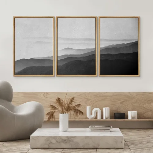 Vista 107 de SIGNWIN Lienzo enmarcado para pared, juego de arte neutro de bosque brumoso, ilustraciones en tono tierra, arte moderno, decorativo, bohemio
