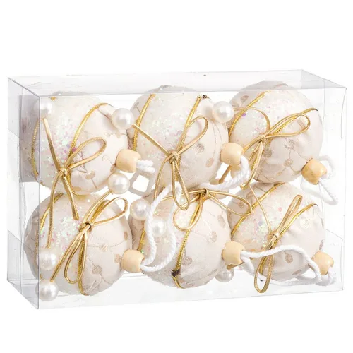 Vista 3 de Bolas de Navidad Blanco Dorado Polyfoam Tejido Lazo 6 x 6 x 6 cm (6 Unidades)
