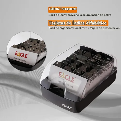 Vista 2 de Eagle, tarjetero comercial, con botón para apertura, caben hasta 350 tarjetas