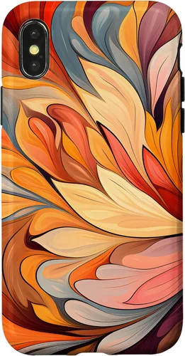 Vista 5 de iPhone 12 Pro Max Remolinos florales abstractos Funda de colores cálidos de otoño