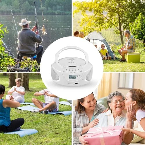 Vista 8 de Reproductor de CD portátil con Bluetooth, reproductor de CD de radio AM/FM con altavoces estéreo, entrada USB/SD/AUX, conector para auriculares