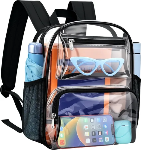 Vista 8 de Bolsa transparente para eventos en estadios, mochila transparente de 12 x 6 x 12 pulgadas con correa reforzada, bolsa de estadio para conciertos