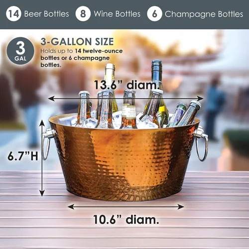 Vista 8 de BREKX Cubo de hielo aislado de cobre rosa de doble pared para fiestas, cubo de vino anclado/cubo de hielo grande con asas, enfriador de bebidas