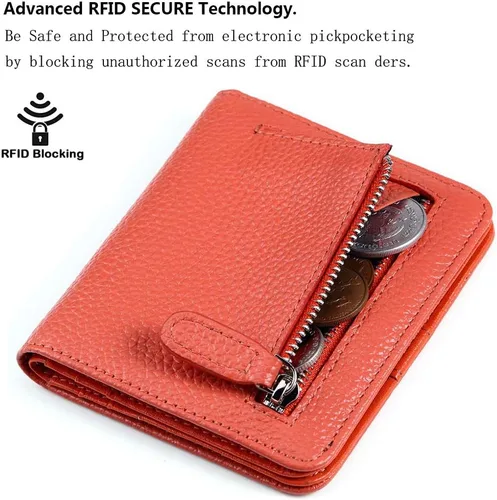 Vista 3 de Funtor Cartera de cuero para mujer, pequeña y compacta, con bolsillo doble, bloqueo RFID, para mujer