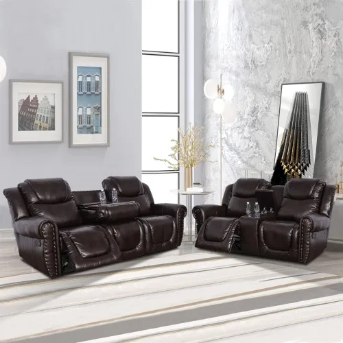 Vista 11 de Sillón reclinable de cuero, muebles de sala de estar, silla reclinable manual, silla de cuero marrón de 1 plaza para sala de estar