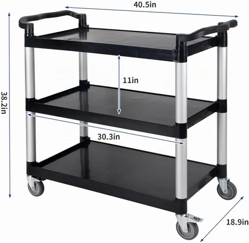 Vista 6 de UNICOO Carrito rodante de 3 niveles resistente, carrito de servicio con ruedas, capacidad de 550 libras, ruedas bloqueables y silenciosas Negro