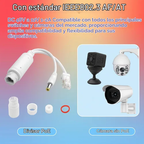 Vista 8 de POE Splitter 48V a 12V Power Over Ethernet Adaptador divisor impermeable, 12 W (máx.), conector CC de 0.217 x 0.083 in, IEEE 802.3Af/at, adecuado