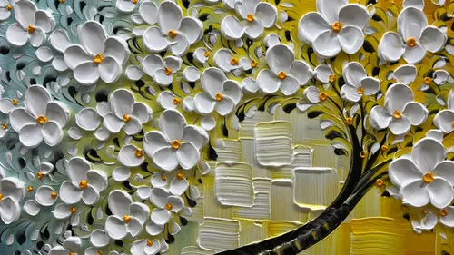 Vista 8 de YaSheng Art - Pintura al óleo de arte contemporánea hecha a mano de flores blancas en lienzo con textura 3D, pinturas de árbol abstractas