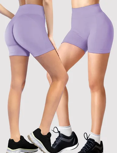 Vista 7 de Buauty Pantalones cortos de gimnasio para mujer, pantalones cortos de entrenamiento de yoga sin costuras, cintura alta de 3.6 pulgadas, pantalones