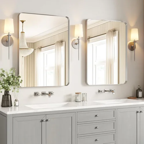 Vista 17 de USHOWER Espejo de baño negro para sobre el fregadero, 22 x 30 pulgadas, espejo rectangular negro mate para pared, espejo de tocador con marco
