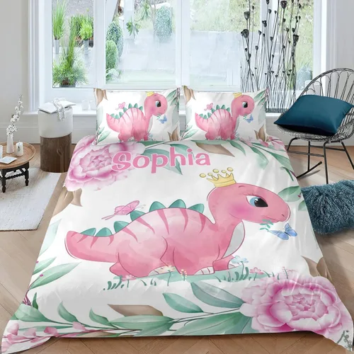 Vista 9 de Juego de ropa de cama personalizada de 3 piezas para niñas con mosca de gimnasia, tamaño individual, funda de edredón personalizada con nombre