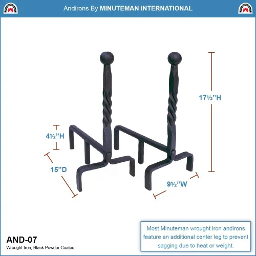 Vista 2 de Minuteman International Extremo de bola de hierro forjado chimenea andirons par, negro