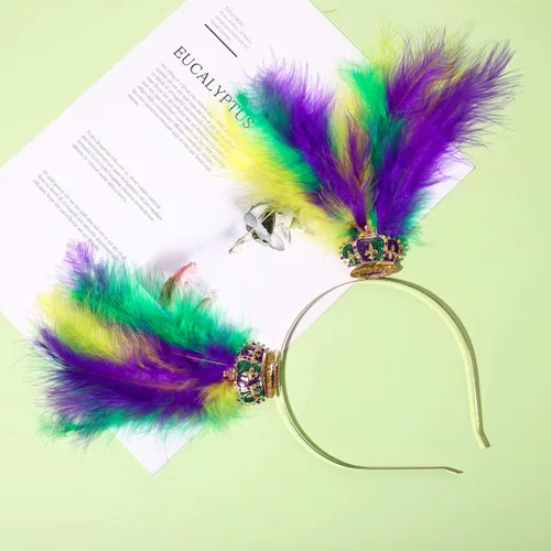 Vista 23 de YAHPERN Diademas de Mardi Gras para mujer, máscara de flor de lis, diadema de plumas de carnaval, accesorios para el cabello, regalos