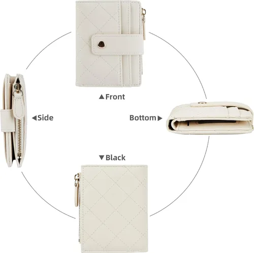 Vista 36 de Cartera de cuero para mujer, pequeña, compacta, plegable, con bolsillo para monedas con cremallera