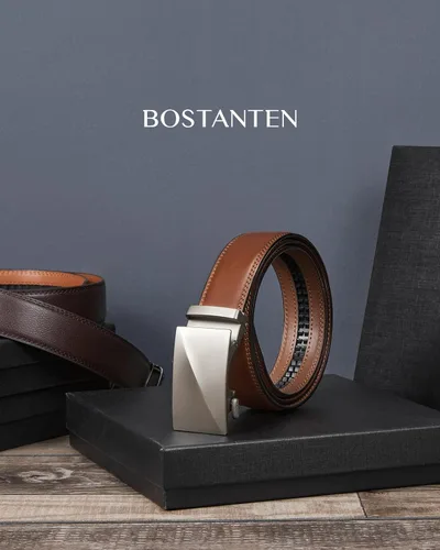 Vista 6 de BOSTANTEN Cinturón de cuero con trinquete para hombre, vestido e informal con hebilla ajustable, recorte para adaptarse