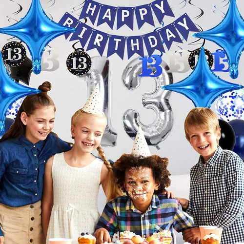 Vista 4 de BEISHIDA 30 globos azules de papel de aluminio de estrella de cuatro Cuatro Ángulos Estrella Azul