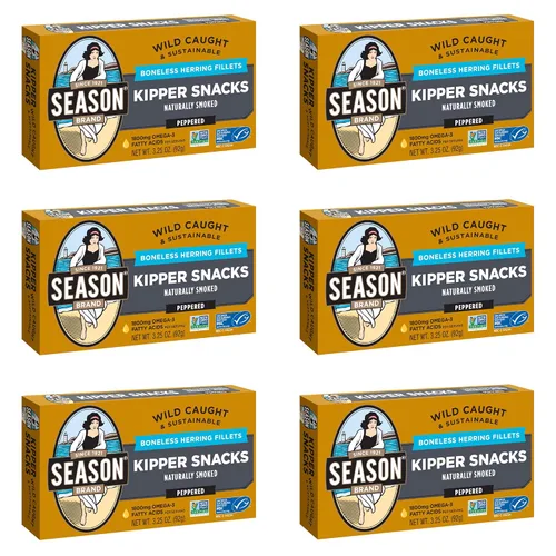 Vista 4 de Season Peppered Kipper Snacks – Filetes de arenque deshuesados, ahumados naturalmente, capturados en la naturaleza, aperitivos keto, sin OMG