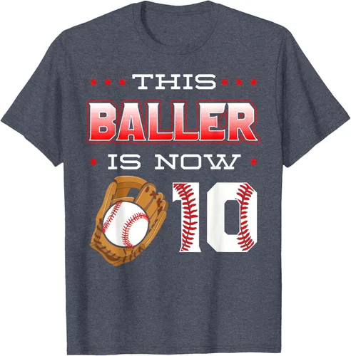 Vista 79 de This Baller Is Now 10 - Camiseta de béisbol para fiesta temática de cumpleaños número 10, Negro