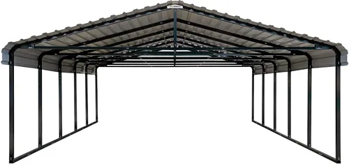 Vista 13 de Cochera de Arrow de acero galvanizado, kit de cochera metálica para dos autos, 20' x 24' x 7', color cáscara de huevo Eggshell