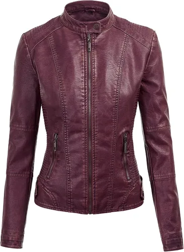 Vista 3 de Chaqueta Made By Johnny MBJ de piel sintética, estilo motociclista, con capucha, para mujer