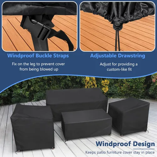 Vista 5 de STARTWO - Funda impermeable para muebles de exterior, juego de 4 piezas para sofá de patio, sillas de césped, mesa de café, a prueba de viento