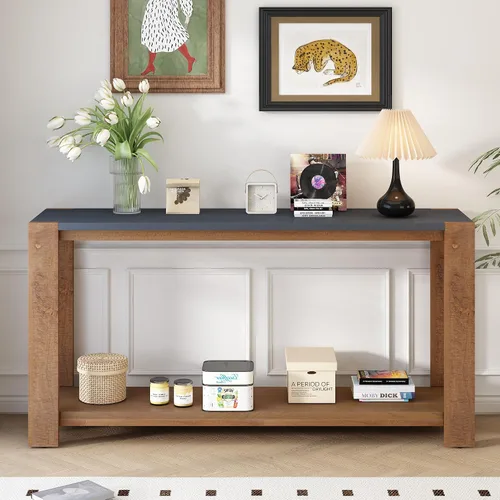 Vista 10 de Elegante mesa consola con tres cajones, mesa de entrada extra larga para entrada, pasillo, sala de estar, vestíbulo, pasillo (gris antiguo ~ 076)