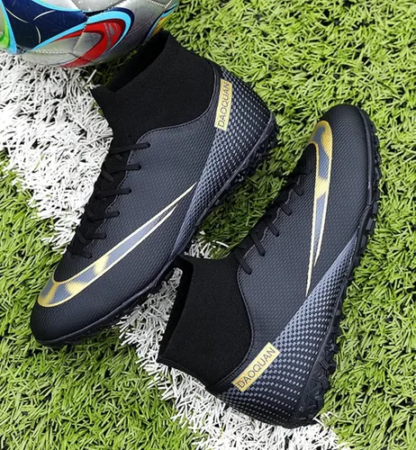 Vista 7 de Qzzsmy Tacos de fútbol para hombre y mujer, zapatos de fútbol profesionales FgAg de caña alta para interiores y exteriores, competición