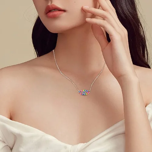 Vista 4 de MULA Collar de cadena de plata de ley 925 para mujer, delicado collar con dije de corazón de mal de ojo