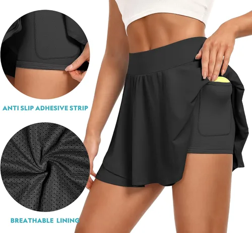 Vista 4 de IUGA Faldas de tenis para mujer con bolsillos, pantalones cortos atléticos para golf, faldas para mujer, de cintura alta, para correr, entrenamiento