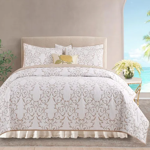 Vista 8 de Querencia Colcha de Algodón Tamaño King – Colcha Bordada de Algodón Beige Tostado Sobrecama, Ropa de Cama Toile de Campo Francés, Juego de Sobrecama