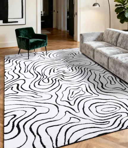 Vista 15 de YIHOUSE Alfombra lavable de 5 x 7 pies, moderna abstracta en blanco y negro, antideslizante, para dormitorio, oficina en casa (abstracto, 5 x 7 pies)