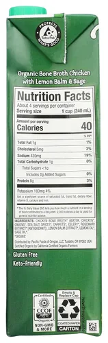 Vista 2 de Pacific Foods Bálsamo de limón orgánico y caldo de hueso de pollo con salvia, 32 onzas