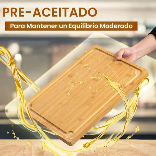 Vista 5 de Tabla de cortar extragrande, tablas de cortar de bambú de 16 pulgadas para cocina con ranura para jugo y asas, tabla de cortar de cocina para tabla