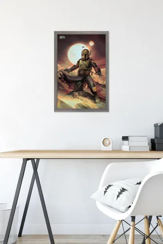 Vista 6 de Trends International Star Wars: The Book of Boba Fett - Póster de pared de Boba on Tatooine, 14.725 x 22.375 pulgadas, versión enmarcada de madera