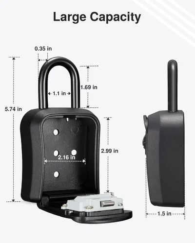 Vista 6 de Caja de Seguridad Puroma, Caja de Bloqueo con Combinación de Llaves, Caja de Seguridad Montada en Pared Portátil para Llaves con Código Reajustable