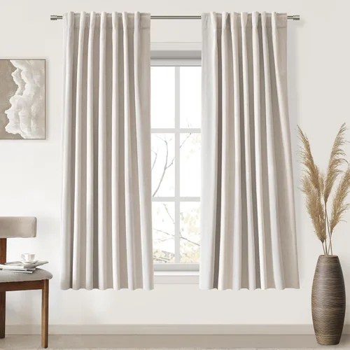 Vista 55 de UHITECH Cortinas cortas de lino de 24 pulgadas de largo para ventanas pequeñas de granja, cortinas opacas modernas para sala de estar, pestañas