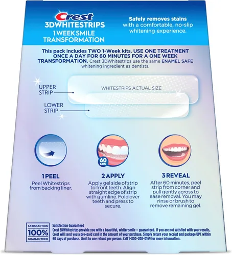 Vista 10 de Crest 3D Whitestrips, Transformación de Sonrisa de 1 Semana, Tiras Blanqueadoras 3D White, Kit de Tiras Blanqueadoras de Dientes, 14 Tratamientos