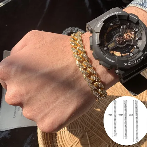 Vista 4 de Honsny Cadena de eslabones cubanos para hombres y mujeres de 0.512in, pulsera de eslabones cubanos helados para hombres, niños y niñas, collar
