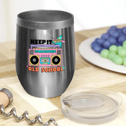 Vista 2 de Keep It 90s Old School with Retro Radio Cassette Player Art Merch Gift, Stainless Steel 12oz Wine Tumbler