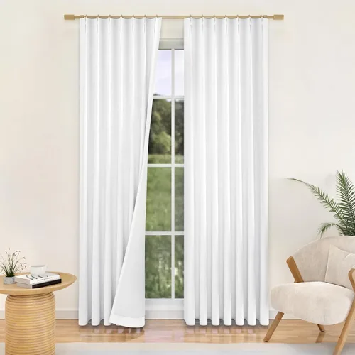 Vista 13 de YZ HOME Cortinas opacas con pliegues pellizco de lino texturizado de 102 pulgadas de largo, 2 paneles para dormitorio, pestañas traseras con riel