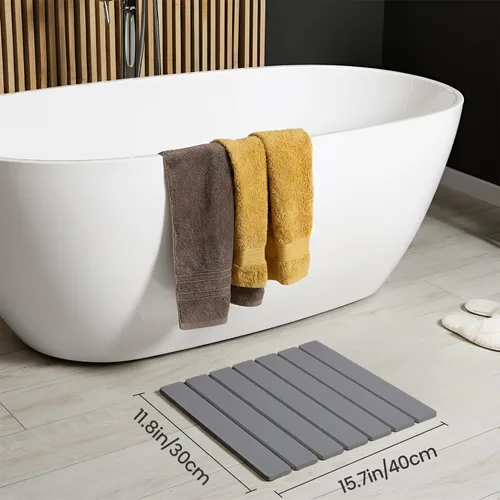 Vista 2 de Meowoo Tapete de baño plegable de piedra de 15.7 x 11.8 pulgadas, tapete de baño de tierra de diatomeas, antideslizante, de secado rápido, súper