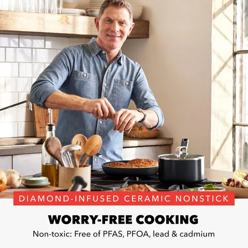 Vista 2 de GreenPan x Bobby Flay 10 Piece Nonstick Cookware Pots and Pans Set, PFAS-Free Diamond Ceramic, Induction Suitable, Easy Clean Dishwasher & Oven